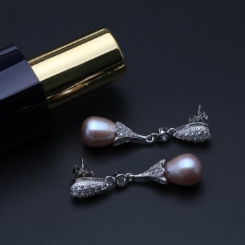 Real freshwater natural pearl earrings women,anniversary gift bridal black 925 silver earrings with pearls