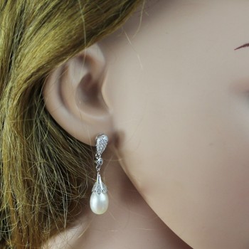 Real freshwater natural pearl earrings women,anniversary gift bridal black 925 silver earrings with pearls