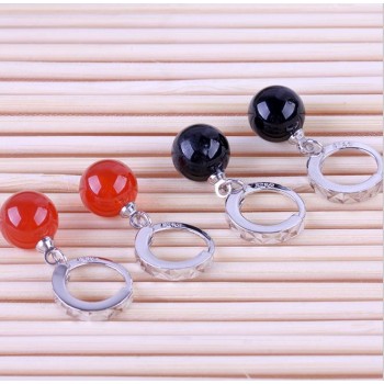 OMHXZJ Wholesale kpop Fashion star jewelry bride woman girl carnelian Red black agate round 925 sterling silver Earrings YS121