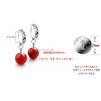 OMHXZJ Wholesale kpop Fashion star jewelry bride woman girl carnelian Red black agate round 925 sterling silver Earrings YS121