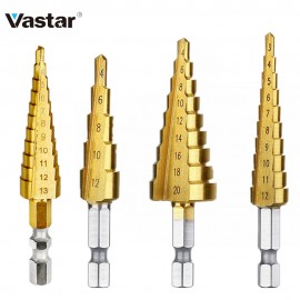 Vastar HSS Steel Titanium Step Drill Bits Cone Cutt Tools Woodworking Wood Metal Drill Bit Set 3-12mm 4-12mm 4-20mm 3-13mm