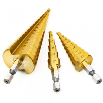 Vastar HSS Steel Titanium Step Drill Bits Cone Cutt Tools Woodworking Wood Metal Drill Bit Set 3-12mm 4-12mm 4-20mm 3-13mm
