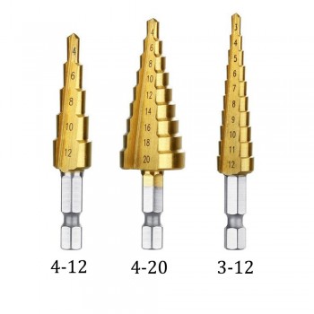Vastar HSS Steel Titanium Step Drill Bits Cone Cutt Tools Woodworking Wood Metal Drill Bit Set 3-12mm 4-12mm 4-20mm 3-13mm