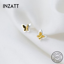 INZATT 2018 Real 925 Sterling Silver GoldColor Butterfly Stud Earrings For Women Birthday Party Fine Jewelry Classic Bijoux Gift