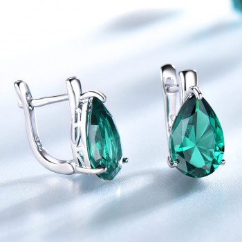 UMCHO Genuine 925 Sterling Silver Jewelry Water Drop Created Nano Emerald Clip Earrings For Women Anniversary Gift Fine Jewelry