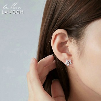 LAMOON 2017 New Snowflake Shaped 100% Real 925-Sterling-Silver Stud Earrings S925 Fine Jewelry For Women Girl Gift LMEY007