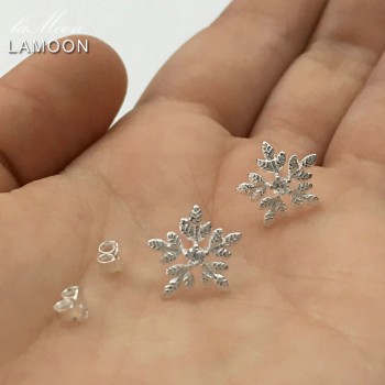 LAMOON 2017 New Snowflake Shaped 100% Real 925-Sterling-Silver Stud Earrings S925 Fine Jewelry For Women Girl Gift LMEY007