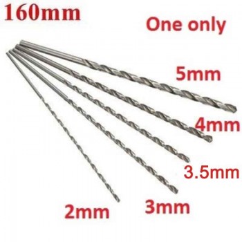 1pc Mayitr HSS Auger Twist Drill Bit Set 2/3/3.5/4/5 mm Diameter160mm Extra Long Straight Shank Drill Bits for Electric Drills