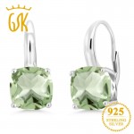 GemStoneKing 4.10 Ct Cushion Natural Green Prasiolite Womens Simple Elegant Earrings 925 Sterling Silver Earrings Fine Jewelry