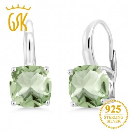 GemStoneKing 4.10 Ct Cushion Natural Green Prasiolite Womens Simple Elegant Earrings 925 Sterling Silver Earrings Fine Jewelry