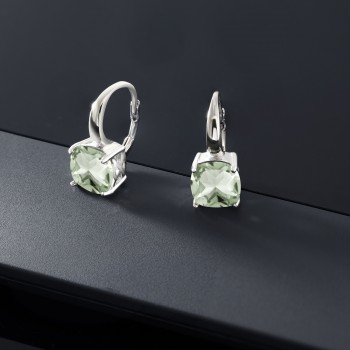 GemStoneKing 4.10 Ct Cushion Natural Green Prasiolite Womens Simple Elegant Earrings 925 Sterling Silver Earrings Fine Jewelry