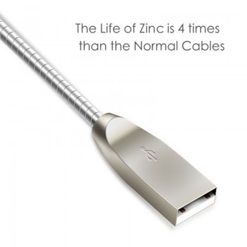 Zinc USB Cable 5V 2.4A Fast Charging Metal Braide Type C Micro USB Charger Cable Spring Wire Cord for iPhone iPad Cable