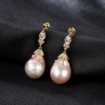 DR Brand Baroque Oval Shape Natural Freshwater Pearls S925 Stud Earrings and 925 Sterling Silver Special for Women Fine Jewelry