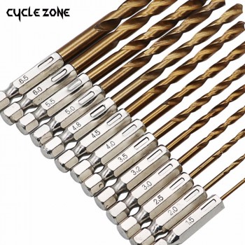 Pro 13pcs/lot HSS High Speed Steel Titanium Coated Drill Bit Set 1/4 Hex Shank 1.5-6.5mm High Quality For Electric Dril