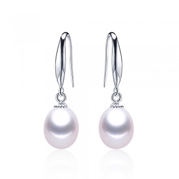 Elegant 8-9mm water drop natural freshwater pearl earrings classic 925 silver earrings for women wholesale with gift box E013