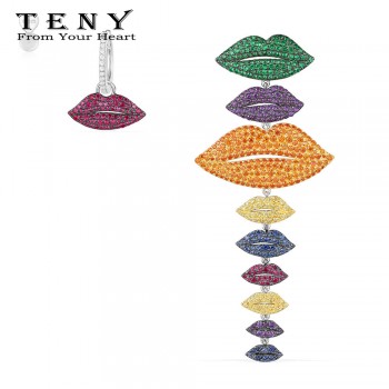 TENY High Quality Original 1:1 Sterling Silver Asymmetrical Lips With Pearls Earrings Women Jewelry Free Mail