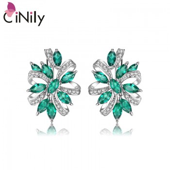 CiNily Created Emerald Cubic Zirconia Authentic. Solid 925 Sterling Silver Fine Jewelry for Women Engagement Stud Earrings SE039