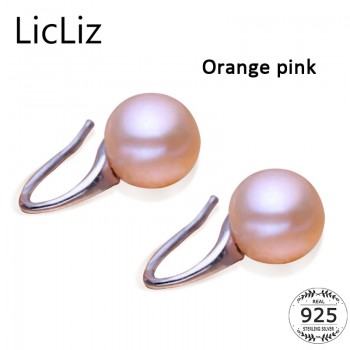 LicLiz Pure 925 Sterling Silver Earrings Drop Women Round Natural Freshwater Pearl Hook Dangle Earring Ear Drops Brincos LAE0009