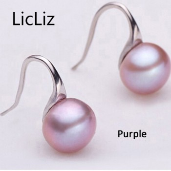 LicLiz Pure 925 Sterling Silver Earrings Drop Women Round Natural Freshwater Pearl Hook Dangle Earring Ear Drops Brincos LAE0009
