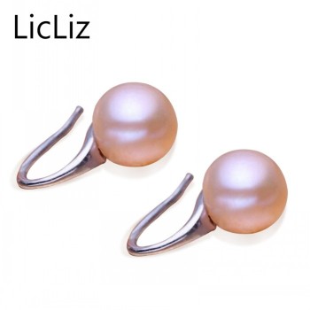 LicLiz Pure 925 Sterling Silver Earrings Drop Women Round Natural Freshwater Pearl Hook Dangle Earring Ear Drops Brincos LAE0009