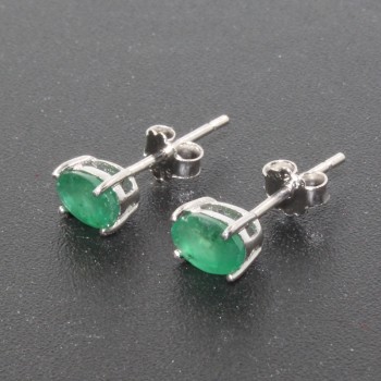 Simple design emerald stud earrings 4 mm * 6 mm natural I grade emerald earrings classic 925 silver emerald earrings for woman