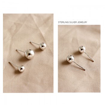OLOEY Genuine 100% 925 Sterling Silver Stud Earrings for Women Korean Style Minimalist Round Beads Earring Fine Jewelry YME271