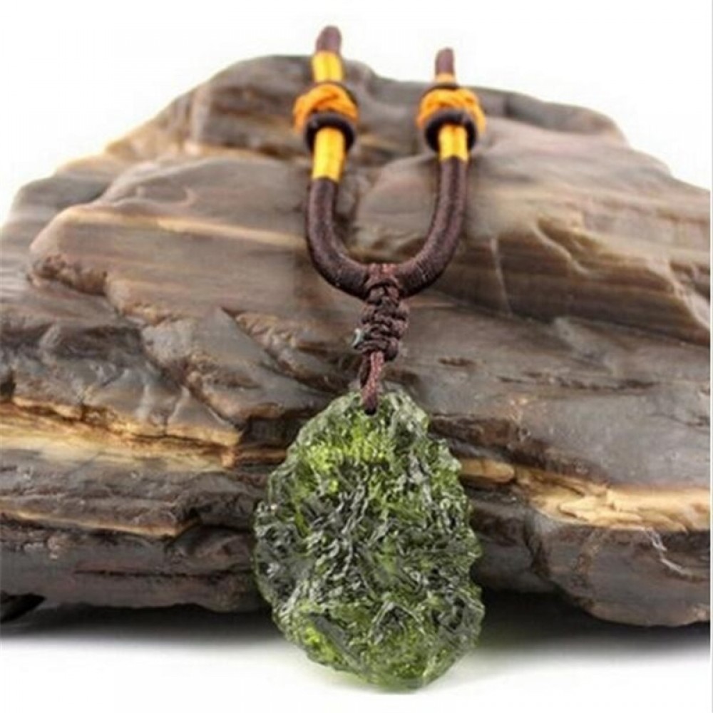 Natural Moldavite green aerolites crystal stone pendant energy apotropaic free rope Necklace Health From Czech Healing Reiki