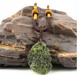 Natural Moldavite green aerolites crystal stone pendant energy apotropaic free rope Necklace Health From Czech Healing Reiki