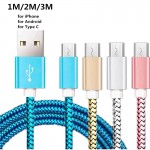 0.5m/50cm/1m/2m/3m Type C Charge Cable Charger Micro USB-C Type-C Nylon Cabel for iPhone 6 Xiaomi Mi8 Samsung Galaxy S7 S8 Plus