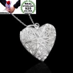 OMHXZJ Wholesale Personality Fashion Woman Girl Party Gift Silver Hollow Heart 925 Sterling Silver Charm Pendant Necklace CH63