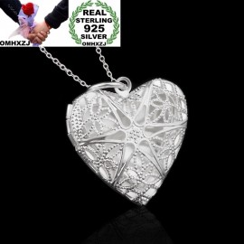 OMHXZJ Wholesale Personality Fashion Woman Girl Party Gift Silver Hollow Heart 925 Sterling Silver Charm Pendant Necklace CH63