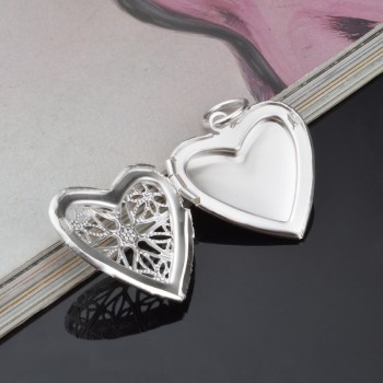 OMHXZJ Wholesale Personality Fashion Woman Girl Party Gift Silver Hollow Heart 925 Sterling Silver Charm Pendant Necklace CH63