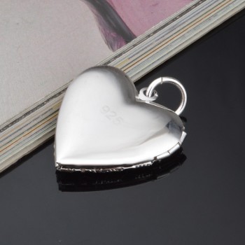 OMHXZJ Wholesale Personality Fashion Woman Girl Party Gift Silver Hollow Heart 925 Sterling Silver Charm Pendant Necklace CH63