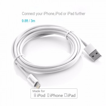 3 Meter Long USB Cable Charger for Apple iPhone SE 5 5s 6 6s 7 8 Plus X 10ft 3m Lighting MFI Certified 8 Pin Cable for iPad iPod