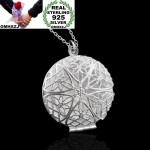 OMHXZJ Wholesale Personality Fashion Woman Girl Party Gift Silver Hollow Round 925 Sterling Silver Charm Pendant Necklace CH74