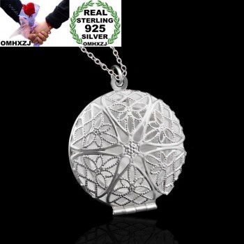 OMHXZJ Wholesale Personality Fashion Woman Girl Party Gift Silver Hollow Round 925 Sterling Silver Charm Pendant Necklace CH74
