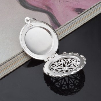 OMHXZJ Wholesale Personality Fashion Woman Girl Party Gift Silver Hollow Round 925 Sterling Silver Charm Pendant Necklace CH74