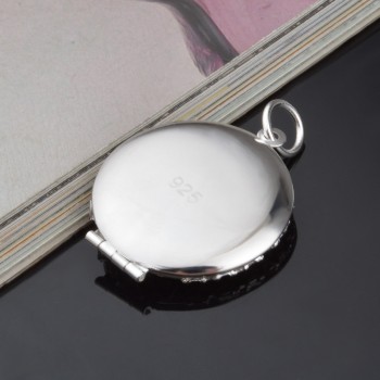 OMHXZJ Wholesale Personality Fashion Woman Girl Party Gift Silver Hollow Round 925 Sterling Silver Charm Pendant Necklace CH74
