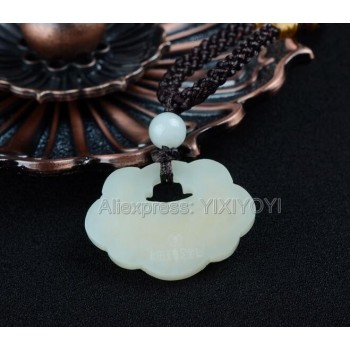 Natural White Hetian Jade + 18K Solid Gold Inlaid Safety Lock Design Blessing Pendant + free Necklace Fine Jewelry + Certificate