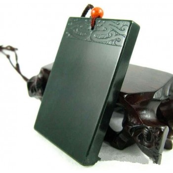 Natural hetian jade QINGYU Square talisman magical magic pendant size 58*36*7mm