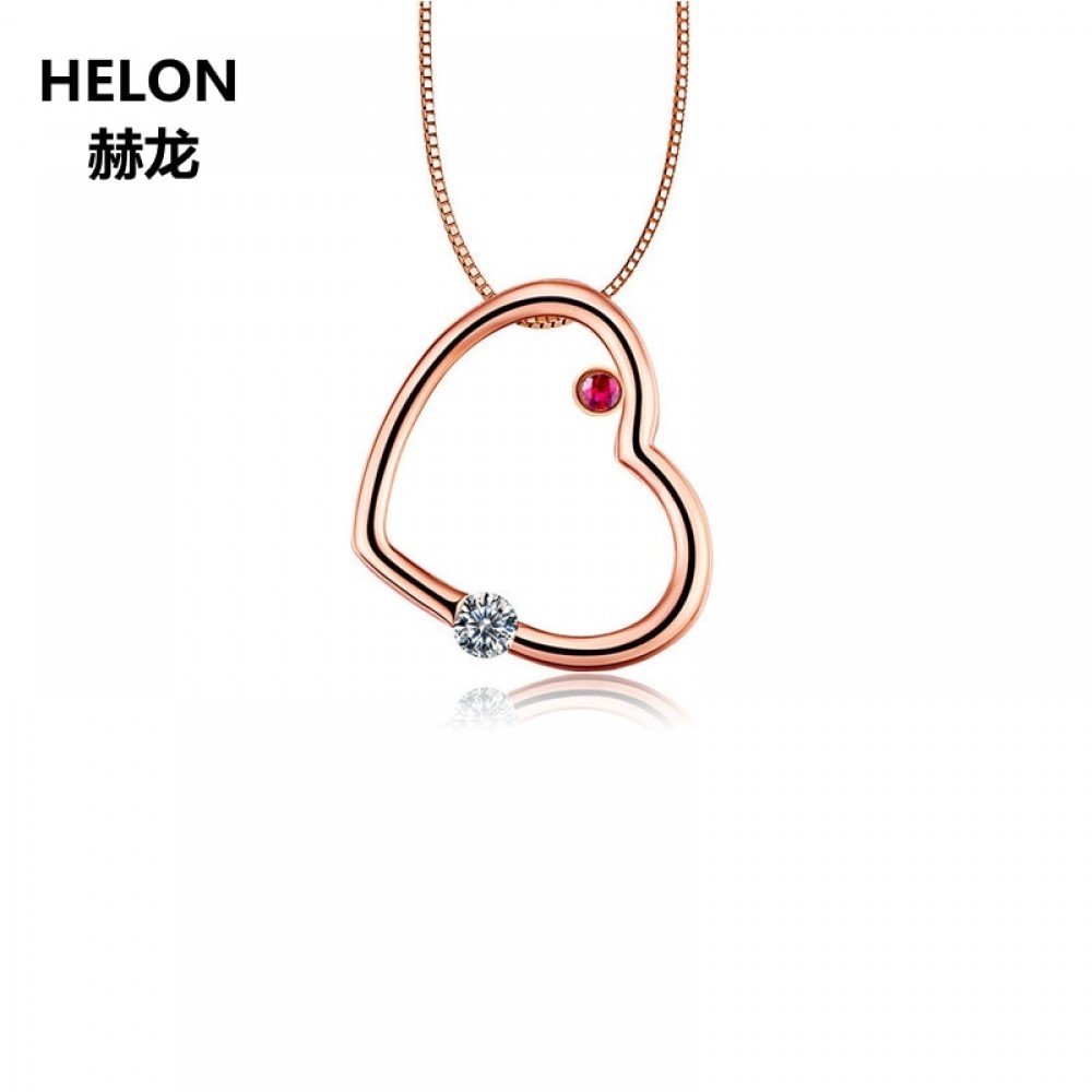 Solid 14k Rose Gold Natural Diamonds Women Pendant Engagement Wedding Natural Ruby Pendant No Necklace