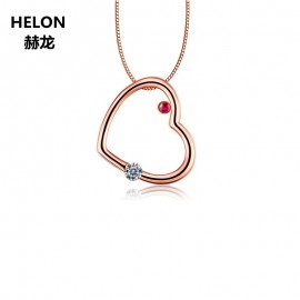 Solid 14k Rose Gold Natural Diamonds Women Pendant Engagement Wedding Natural Ruby Pendant No Necklace