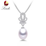 High Quality 100% Natural Freshwater White Pearl Pendant Necklace Women Fashion 925 Sterling Silver Crown Zircon Jewelry 45cm