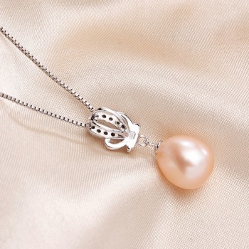 High Quality 100% Natural Freshwater White Pearl Pendant Necklace Women Fashion 925 Sterling Silver Crown Zircon Jewelry 45cm