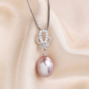 High Quality 100% Natural Freshwater White Pearl Pendant Necklace Women Fashion 925 Sterling Silver Crown Zircon Jewelry 45cm