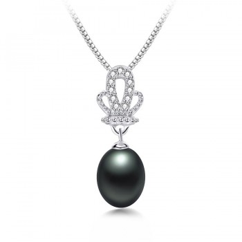 High Quality 100% Natural Freshwater White Pearl Pendant Necklace Women Fashion 925 Sterling Silver Crown Zircon Jewelry 45cm