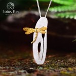 Lotus Fun Real 925 Sterling Silver Handmade Fine Jewelry Leaf and Dragonfly Design Pendant without Necklace for Women Acessorios