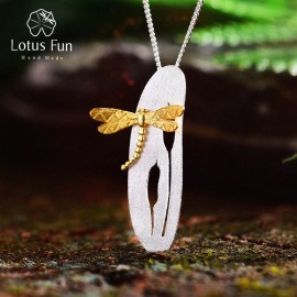 Lotus Fun Real 925 Sterling Silver Handmade Fine Jewelry Leaf and Dragonfly Design Pendant without Necklace for Women Acessorios