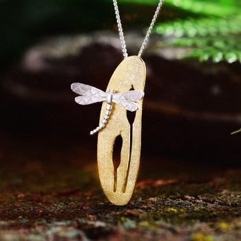 Lotus Fun Real 925 Sterling Silver Handmade Fine Jewelry Leaf and Dragonfly Design Pendant without Necklace for Women Acessorios