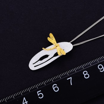 Lotus Fun Real 925 Sterling Silver Handmade Fine Jewelry Leaf and Dragonfly Design Pendant without Necklace for Women Acessorios